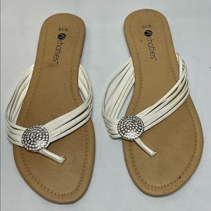 New Chatties Flip Flops White with Rhinestones 9/10